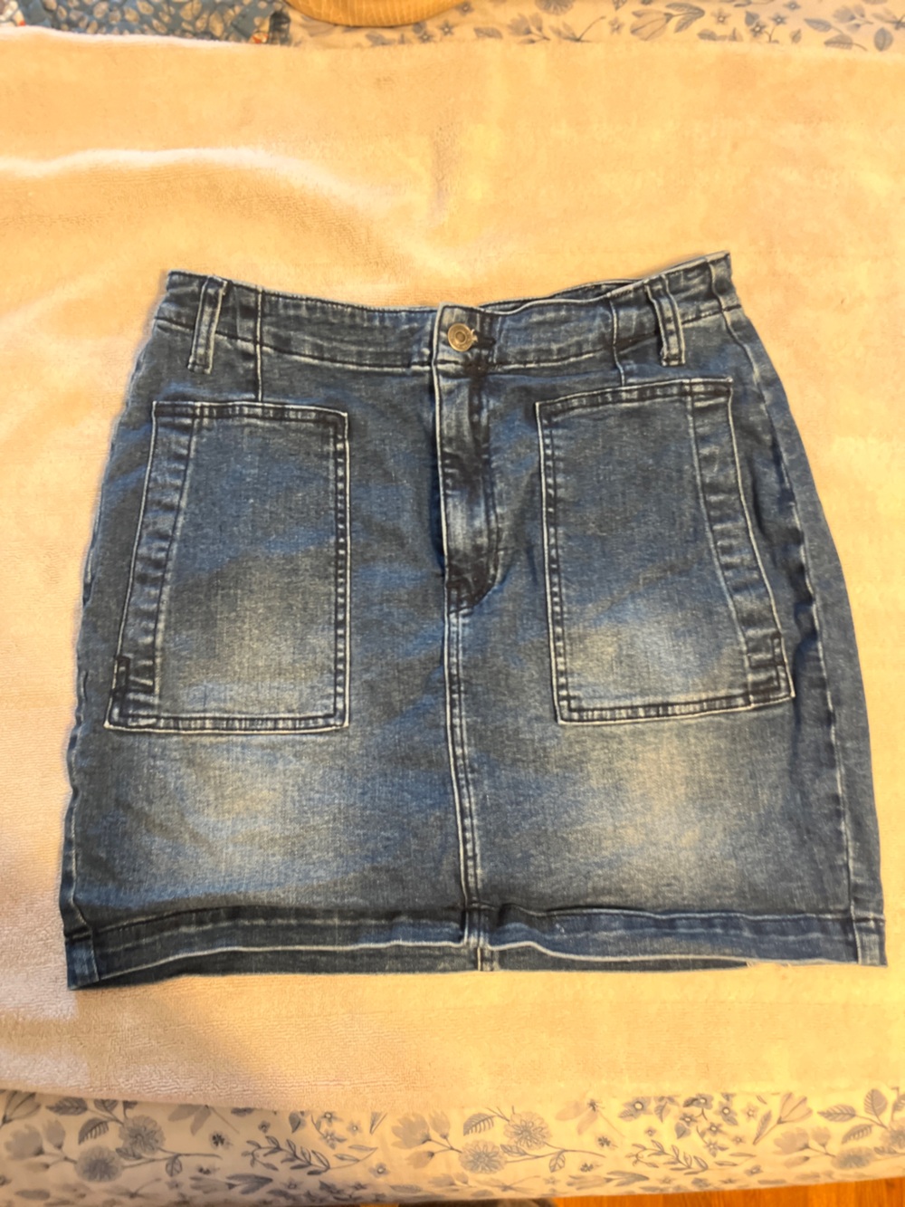Guess Blue Denim Mini Skirt with Front Patch Pockets